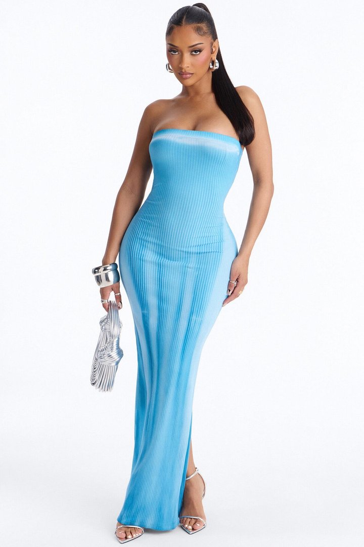 Fade Into You Ribbed Maxi Dress - Blue/combo