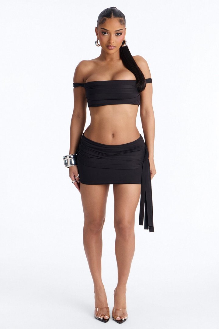 Bianca Matte Form Double Lined Micro Mini Skirt Set - Black