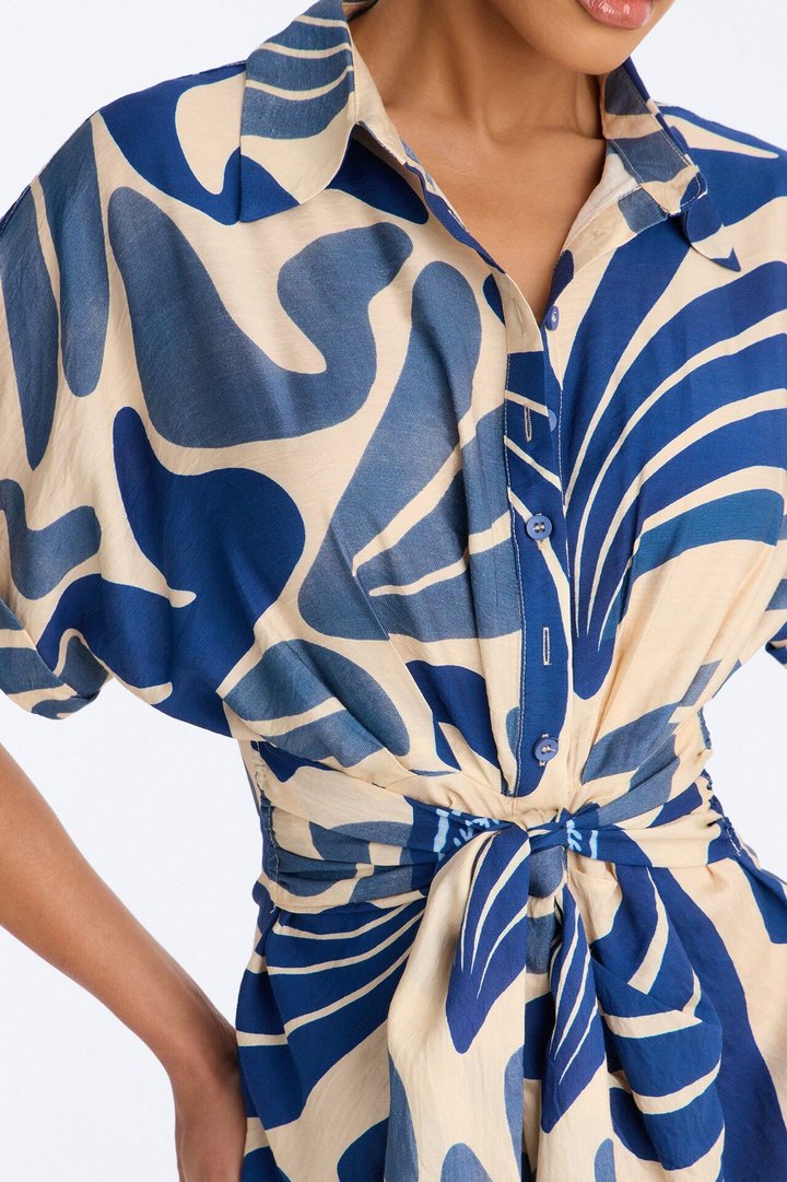Milani Printed Shirt Midi Dress - White/Blue