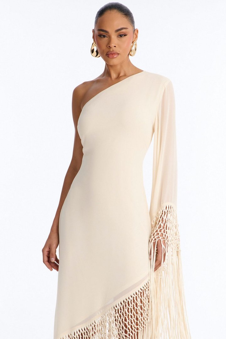 Capri Fringe Chiffon Maxi Dress - Cream