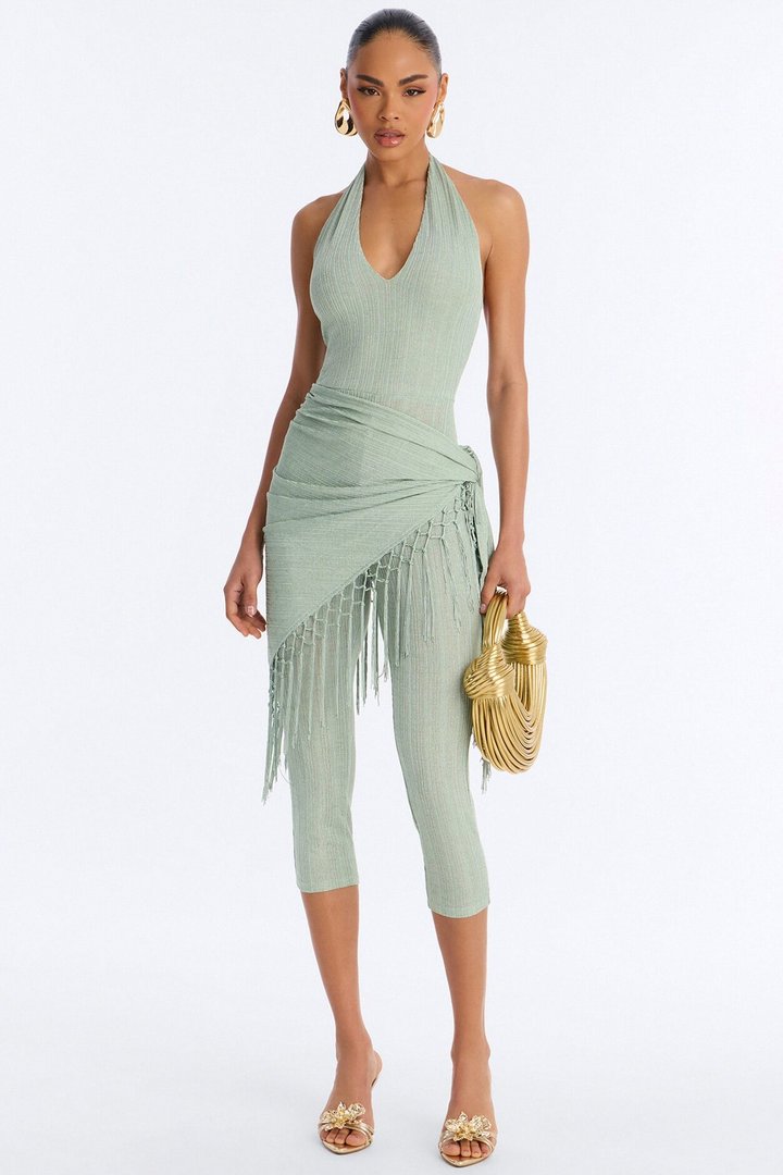 Emme Waist Tie Capri Catsuit - Sage