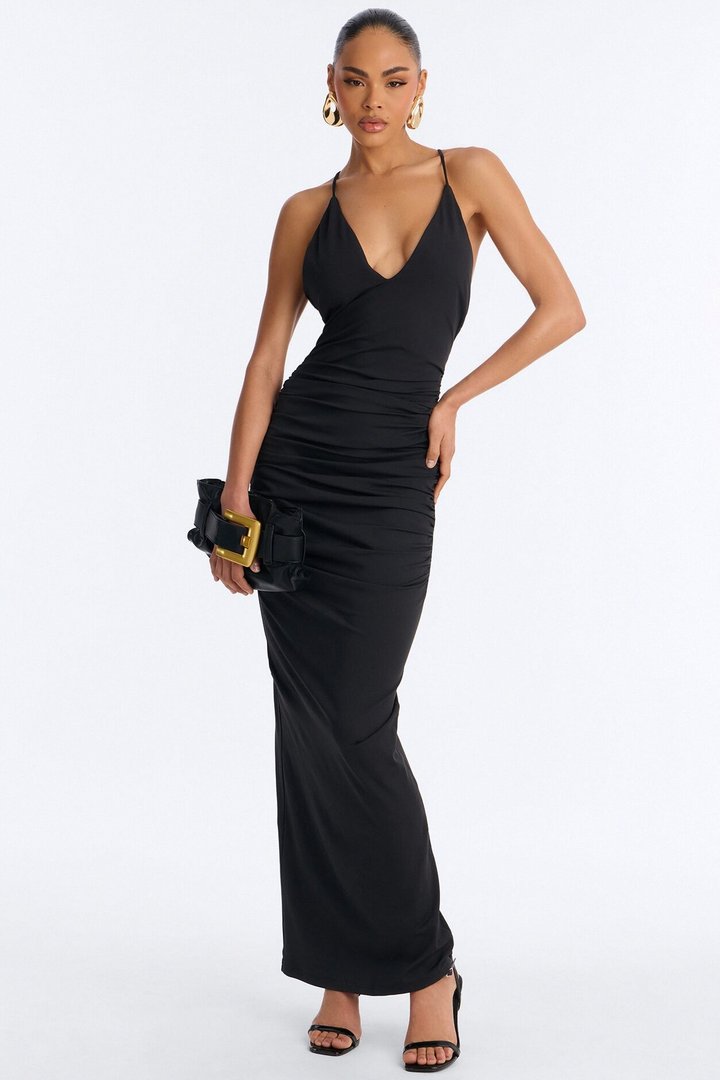 Stop And Stare Backless Hardware Maxi Dress - Black
