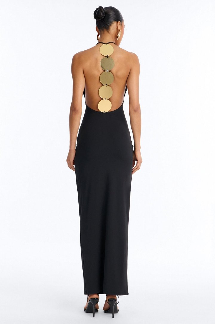 Stop And Stare Backless Hardware Maxi Dress - Black