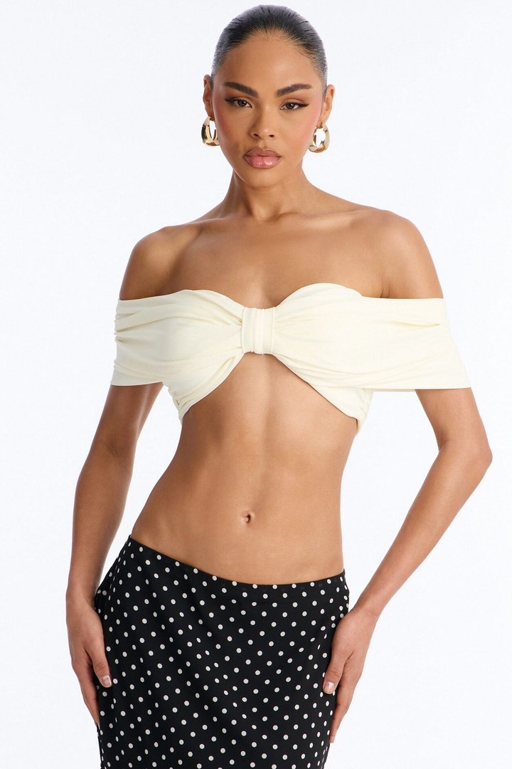 Nina Off Shoulder Ruched Crop Top - Cream
