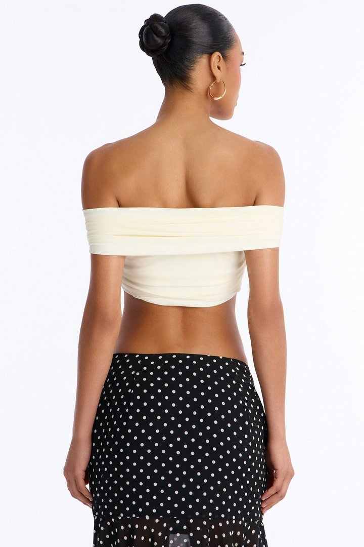 Nina Off Shoulder Ruched Crop Top - Cream