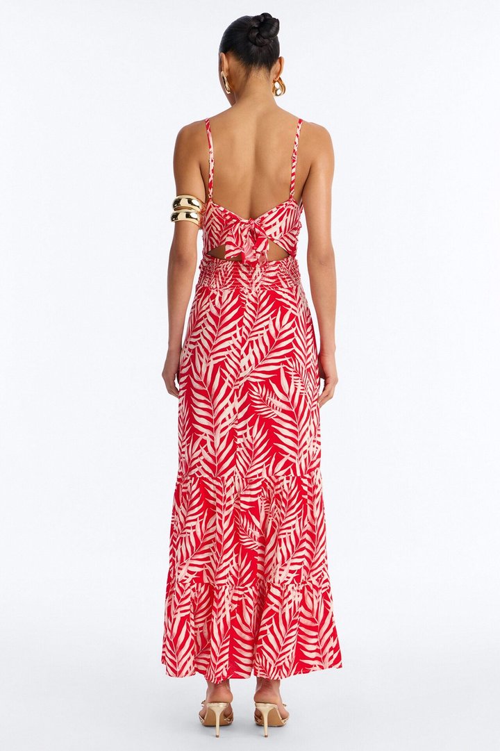 Kaylie Printed Tie Front Maxi Dress - Red/combo