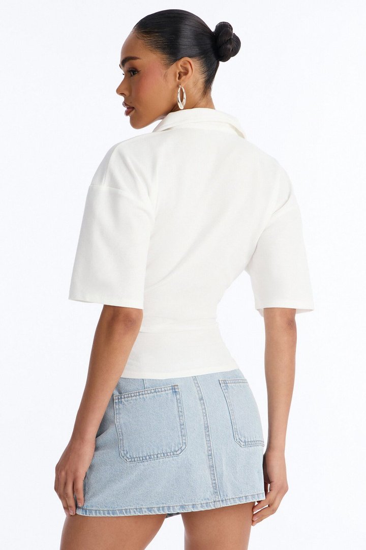 Street Serve Cinched Short Sleeve Polo Top - White