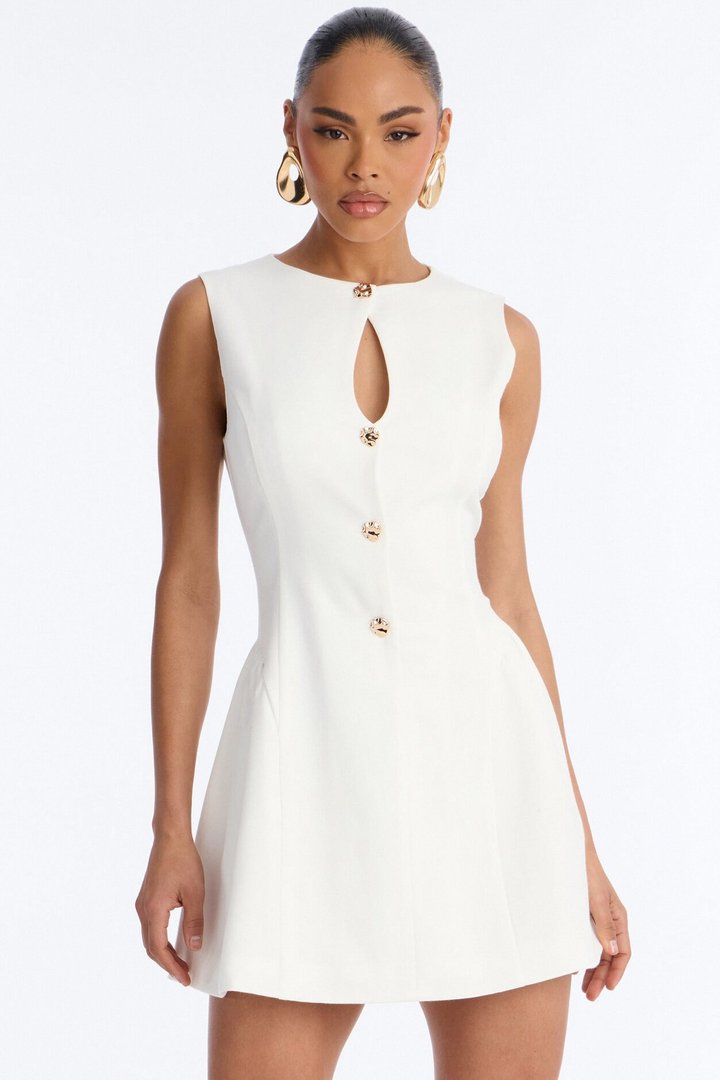 Elsie Sleeveless Button Up Mini Dress - White