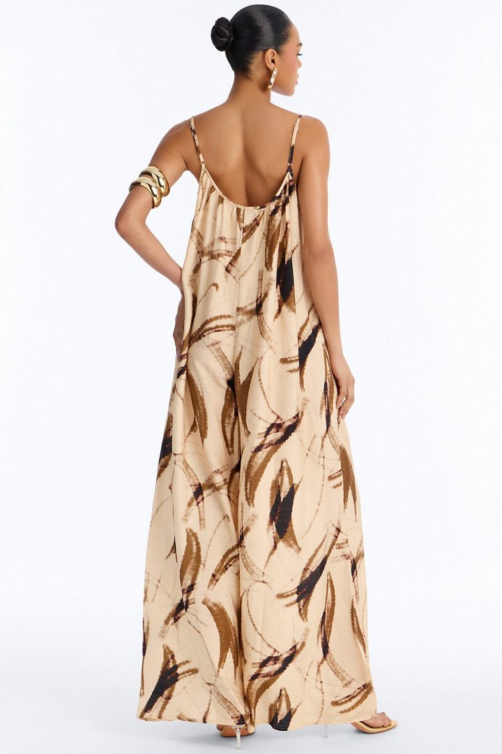 Tropics Time Linen Wide Leg Jumpsuit - Tan