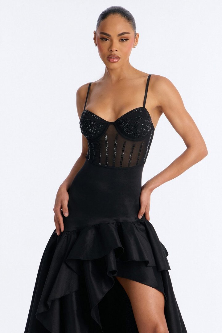 Blurred Memories Embellished Maxi Gown - Black
