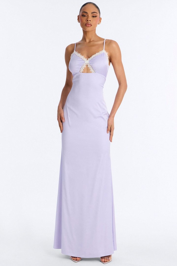 Irina Lace Trim Satin Maxi Dress - Lavender