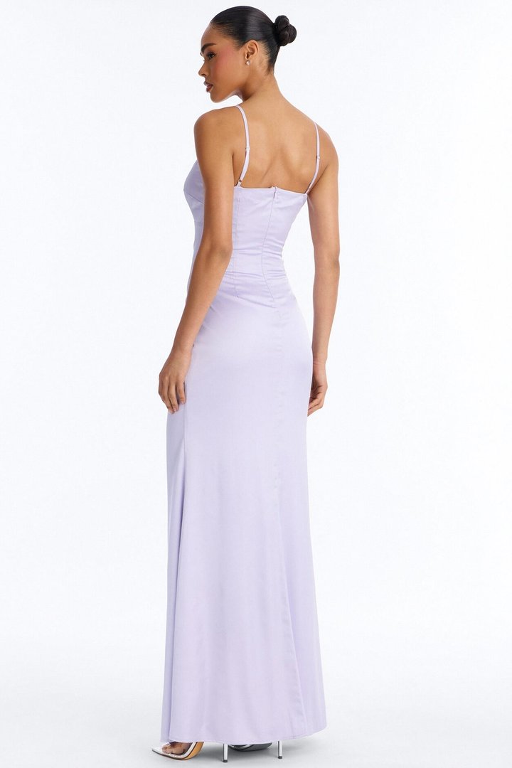 Irina Lace Trim Satin Maxi Dress - Lavender
