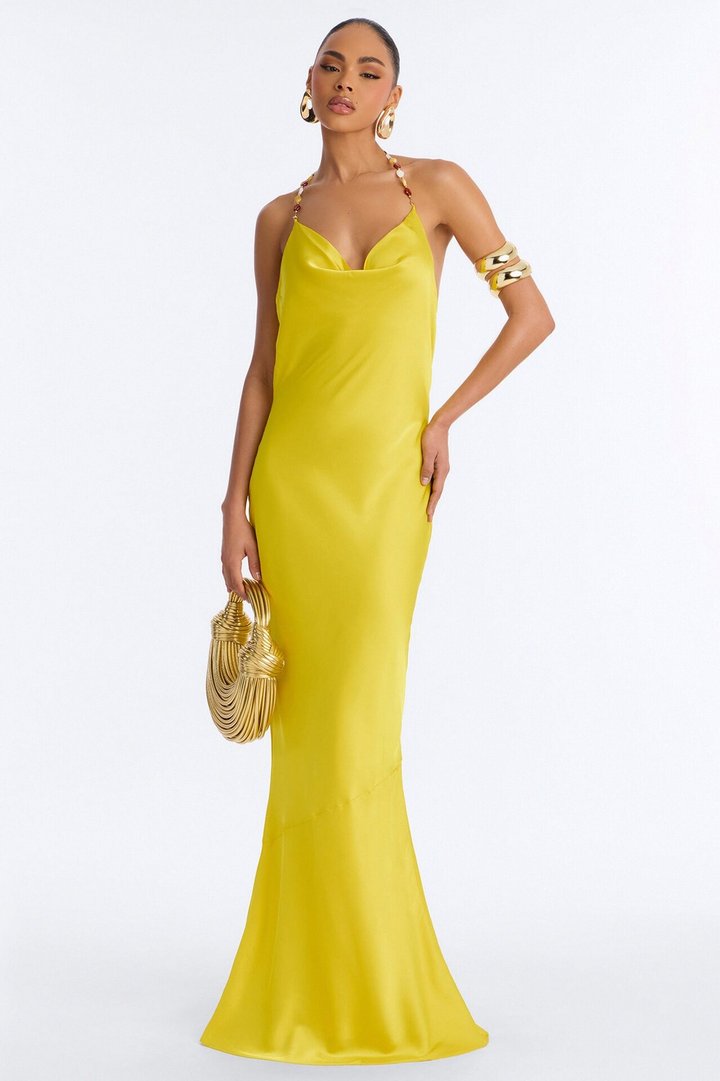 Bold Vibes Satin Maxi Dress - Yellow