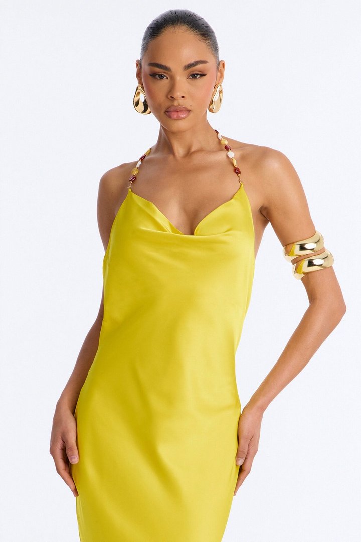 Bold Vibes Satin Maxi Dress - Yellow