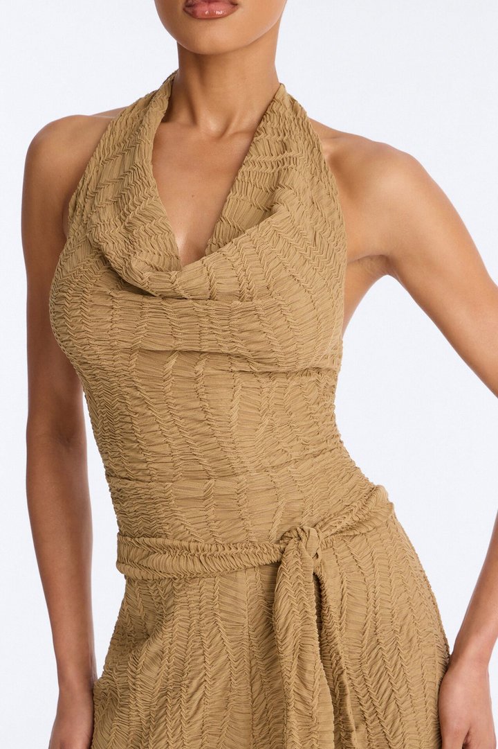 Emmy Textured Tie Waist Jumpsuit - Olive