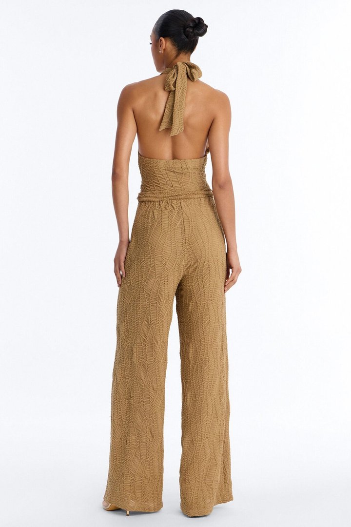 Emmy Textured Tie Waist Jumpsuit - Olive