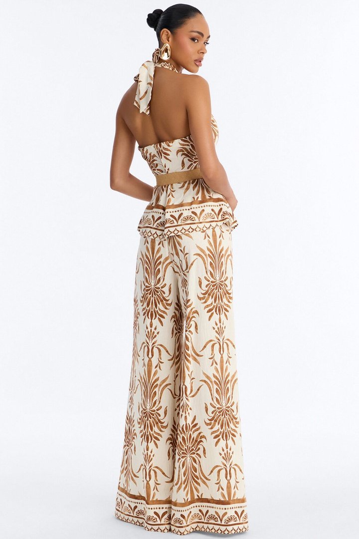 Vacation Fantasy Belted Linen Pant Set - Cream/combo