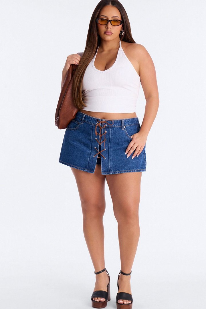 Dakota Lace Up Denim Micro Mini Skort - Dark Wash