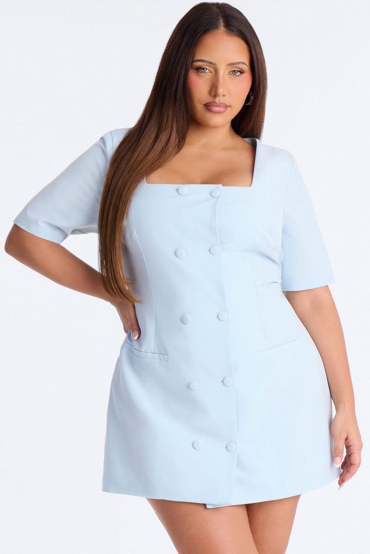 Winnie Short Sleeve Blazer Mini Dress - Light Blue