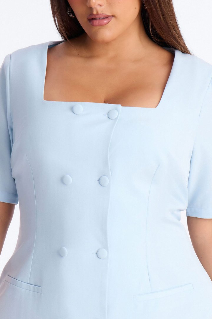 Winnie Short Sleeve Blazer Mini Dress - Light Blue