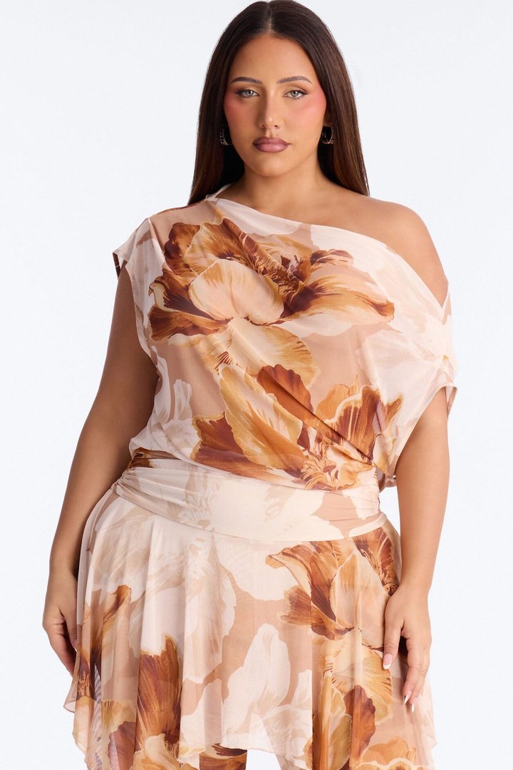 Syndi Mesh Draped Jumpsuit - Orange/combo