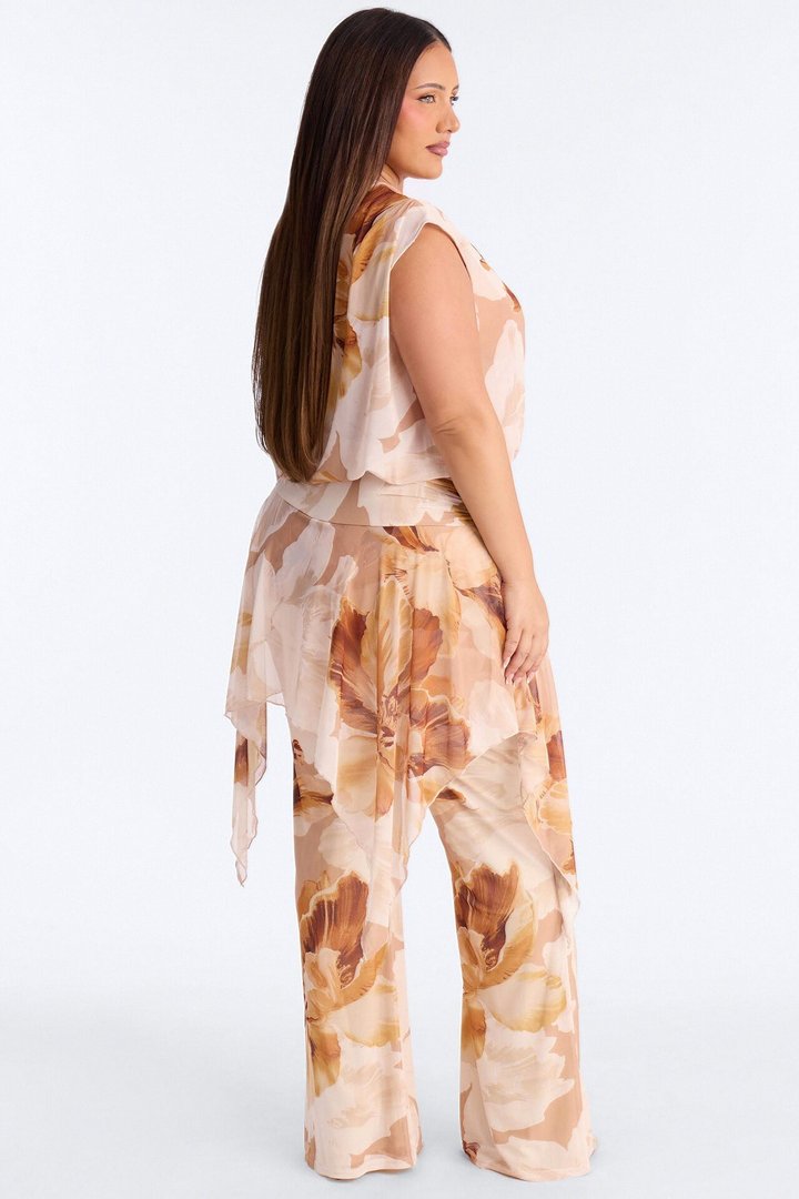 Syndi Mesh Draped Jumpsuit - Orange/combo