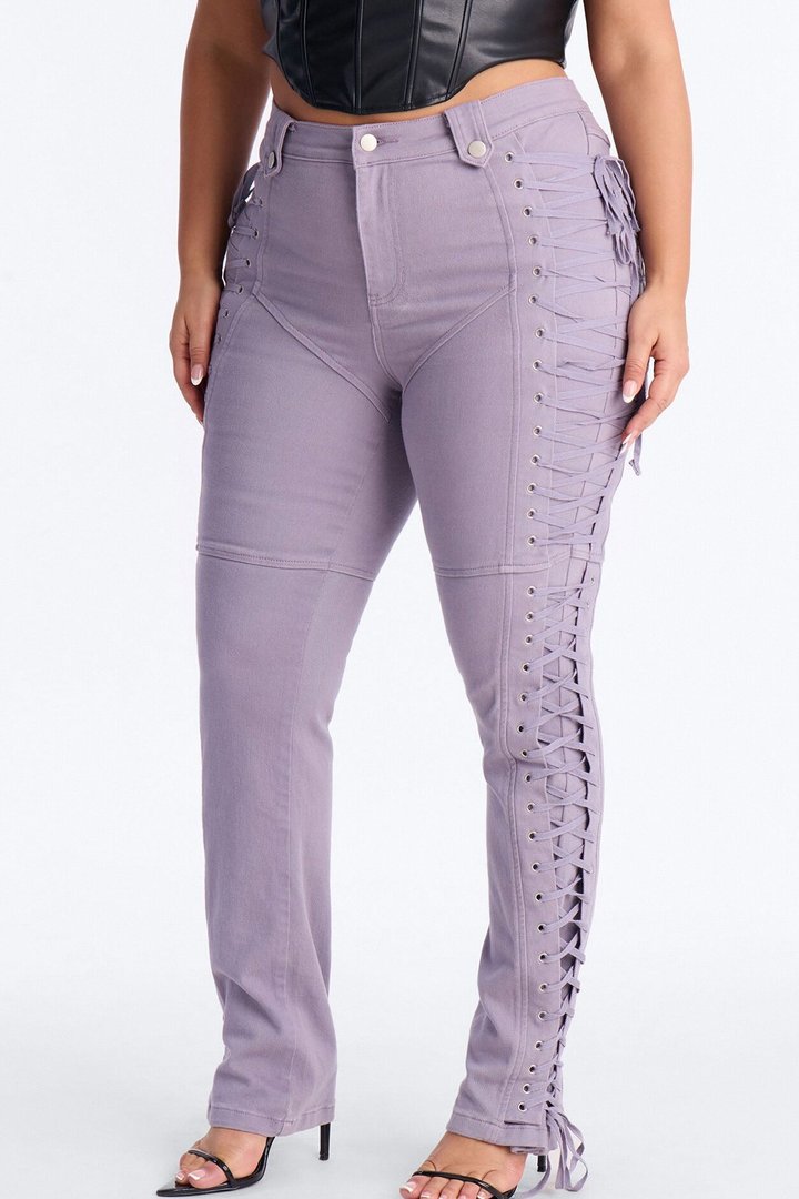 After Hours Lace Up Flare Pant - Lilac