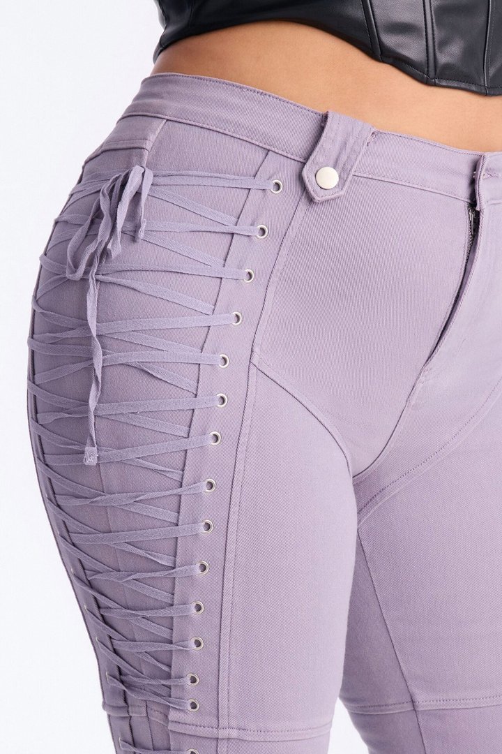 After Hours Lace Up Flare Pant - Lilac