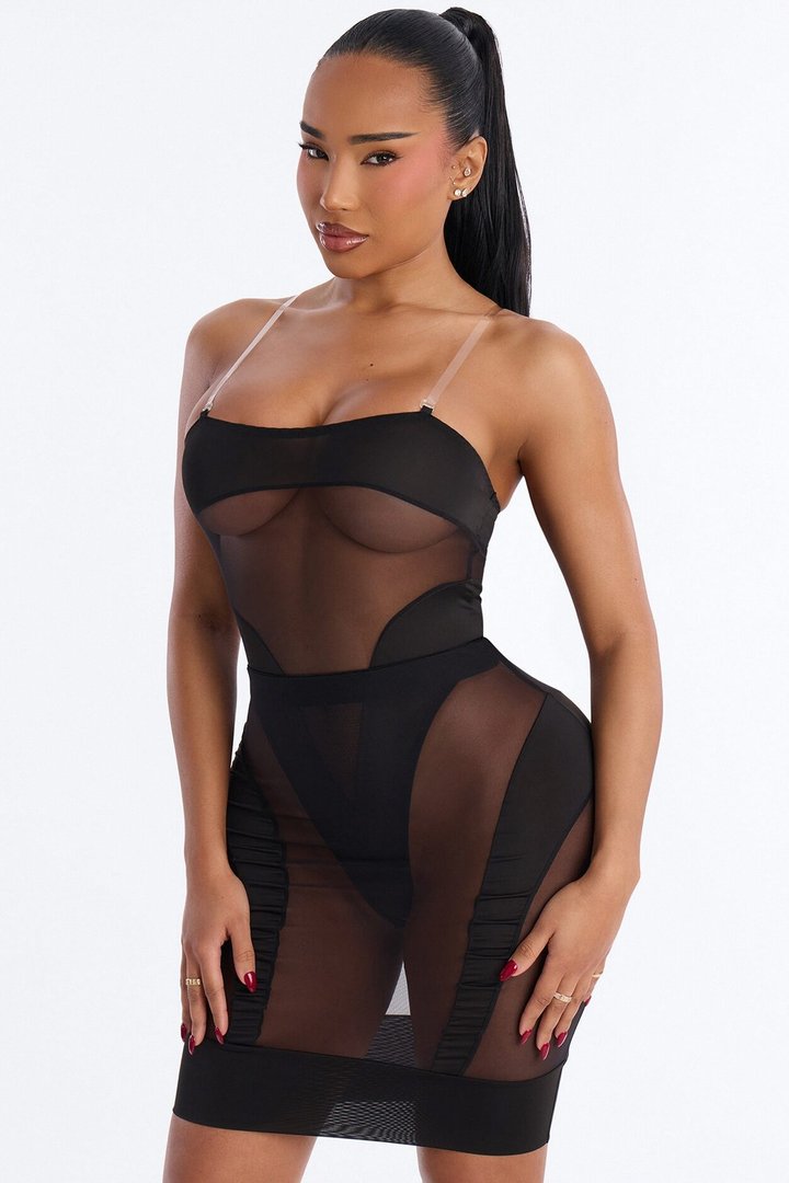 Tease Please Mesh Midi Chemise - Black