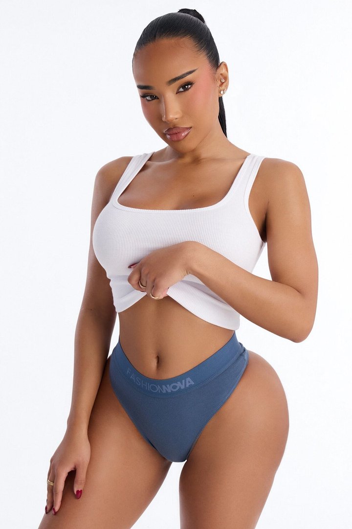 FN Mood Cotton Ribbed Hipster Panty - Slate Blue