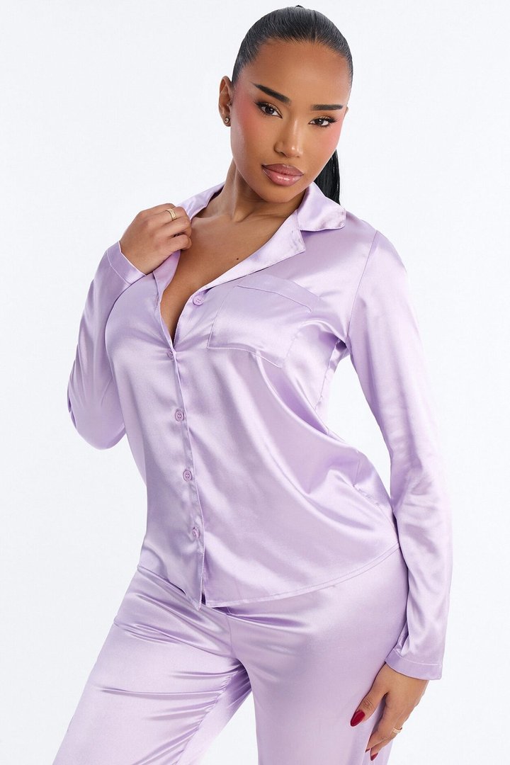 Pillow Fight Stretch Satin PJ Pant Set - Lavender