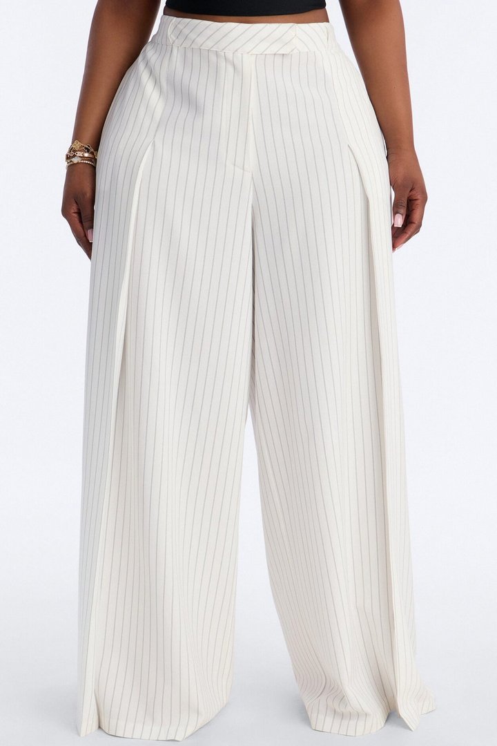 Catch A Break Pinstripe Wide Leg Pant 33″ - White/Black