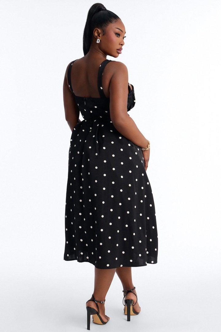 Penelope Corset Satin Midi Dress - Black/White