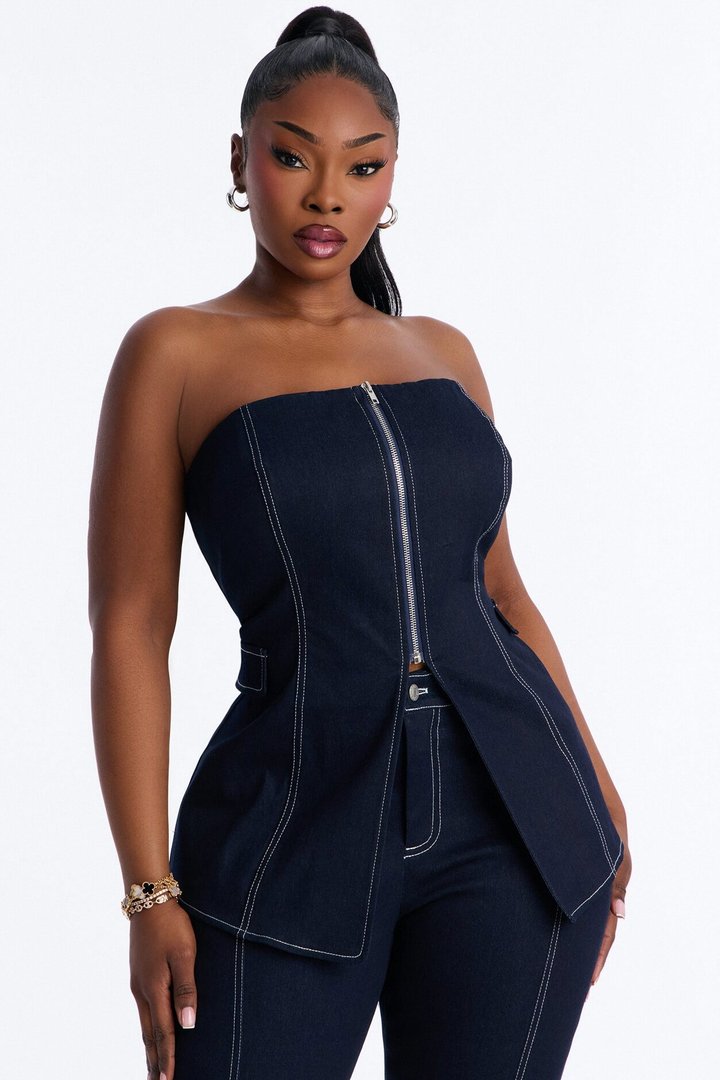 Ex Factor Denim Capri Set - Dark Denim