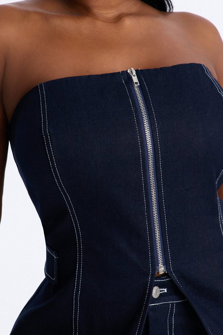 Ex Factor Denim Capri Set - Dark Denim