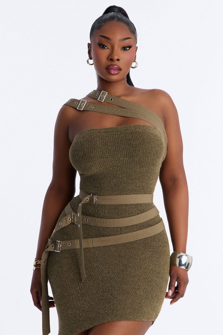 Regina Belted Sweater Mini Dress - Olive