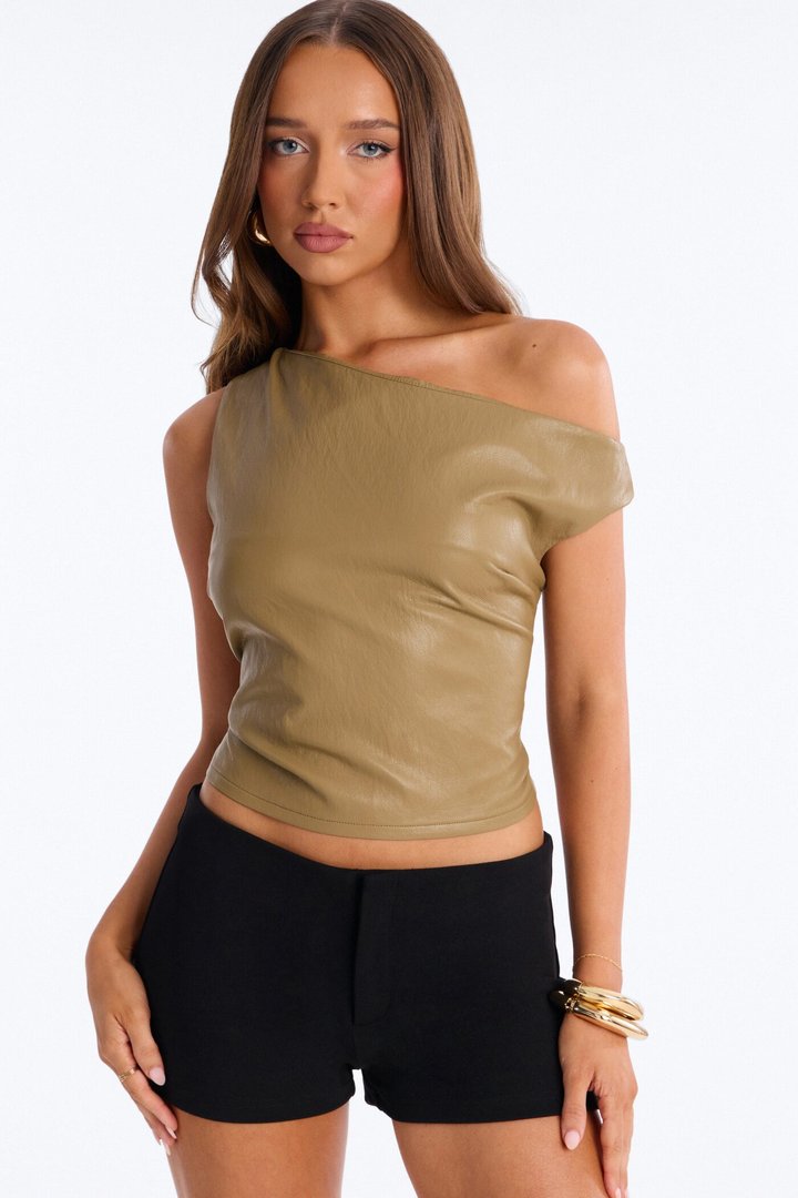 Luna Strappy Faux Leather Top - Olive