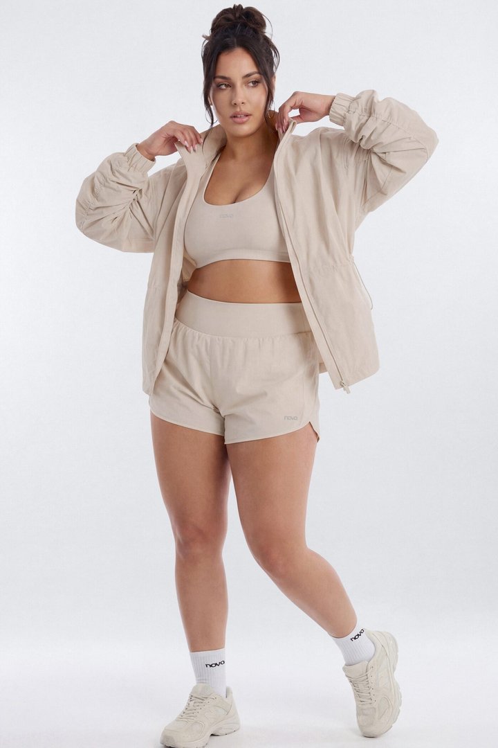 CoreNylon Ruched Mock Neck Jacket - Oat Milk