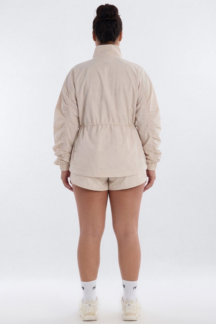 CoreNylon Ruched Mock Neck Jacket - Oat Milk