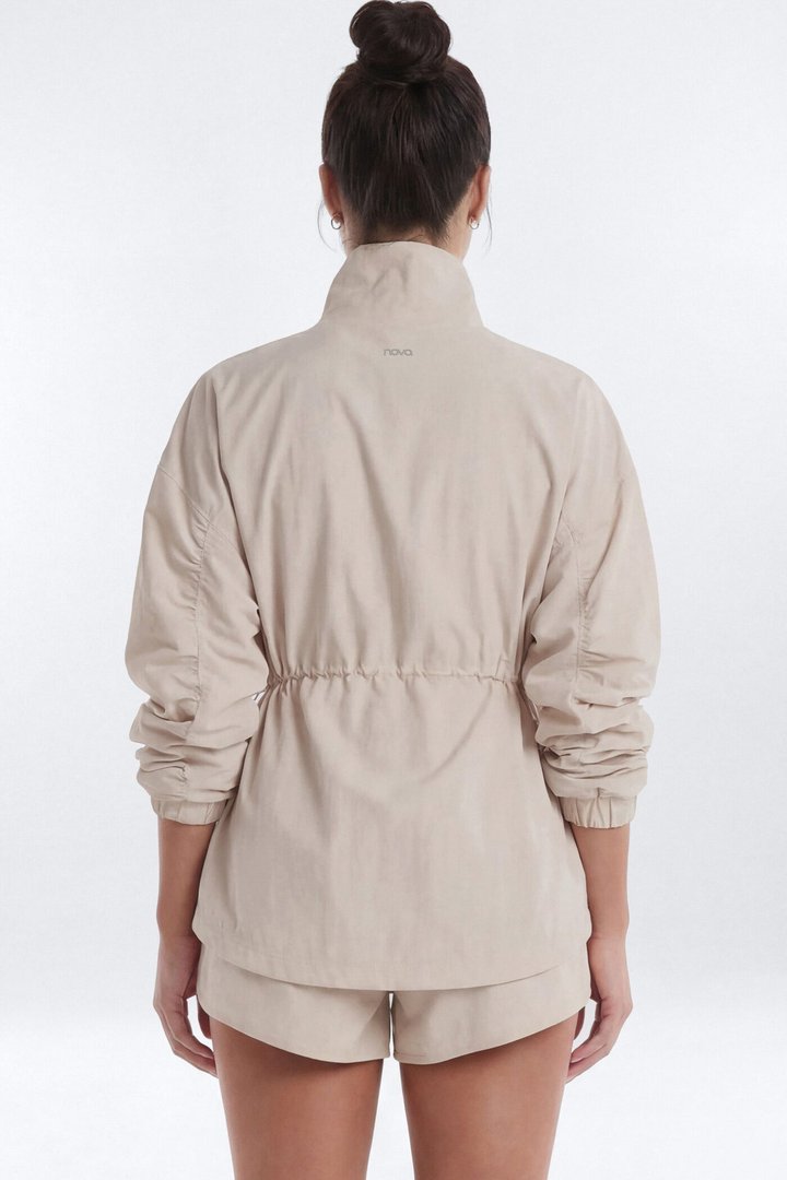 CoreNylon Ruched Mock Neck Jacket - Oat Milk