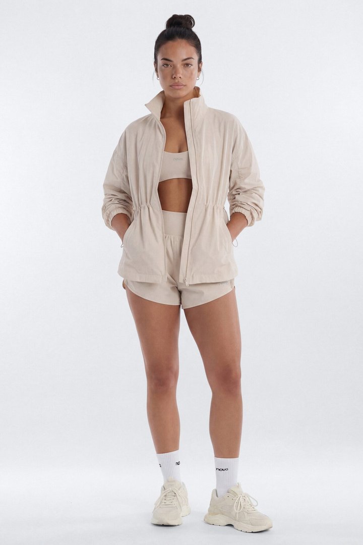 CoreNylon Ruched Mock Neck Jacket - Oat Milk