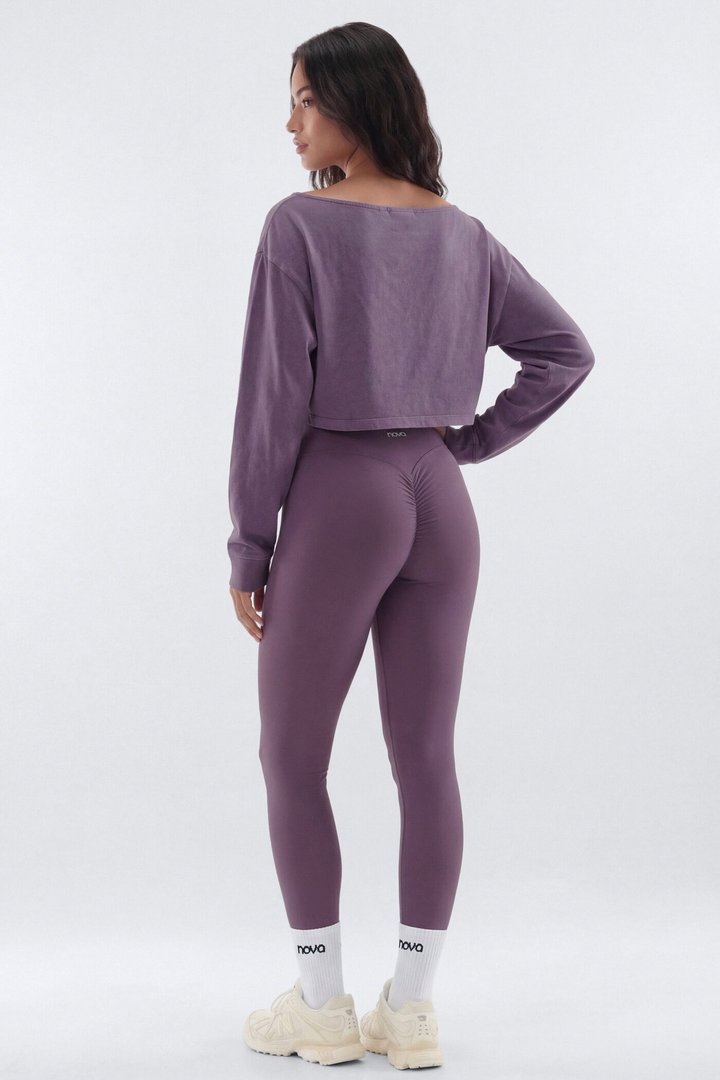 Cotton Jersey Off Shoulder Long Sleeve Crop Top - Iris