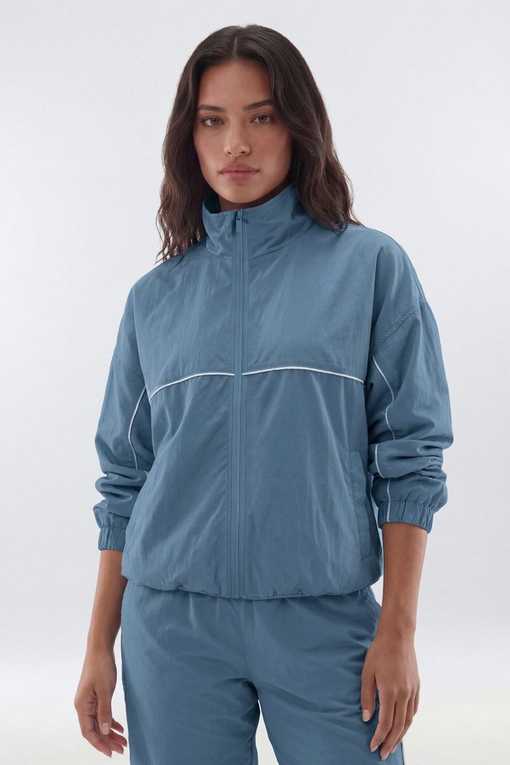 CoreNylon Mock Neck Full Zip Track Jacket - Soft Indigo