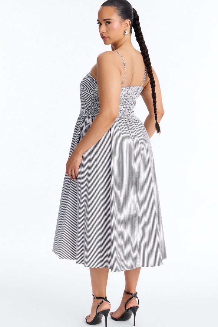 Sadie Striped Poplin Midi Dress - Black/White