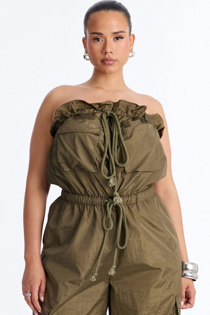 Bria Cargo Nylon Jumpsuit - Olive