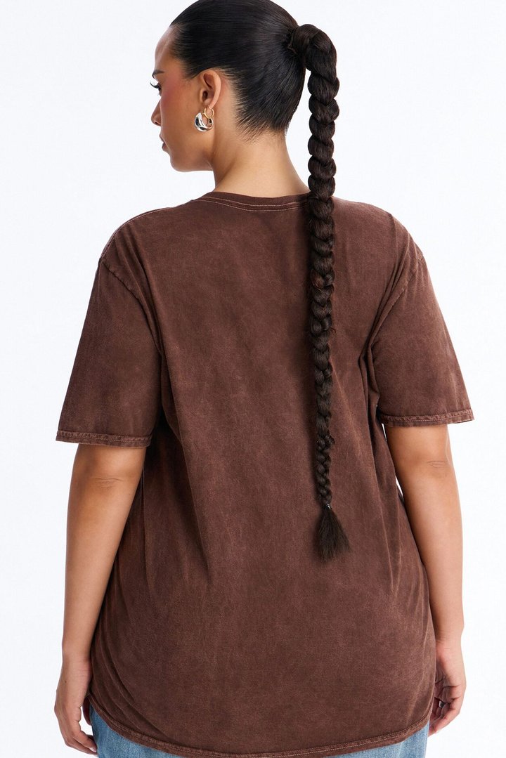 Heavy Metal Flaming Heart Washed Tee - Brown