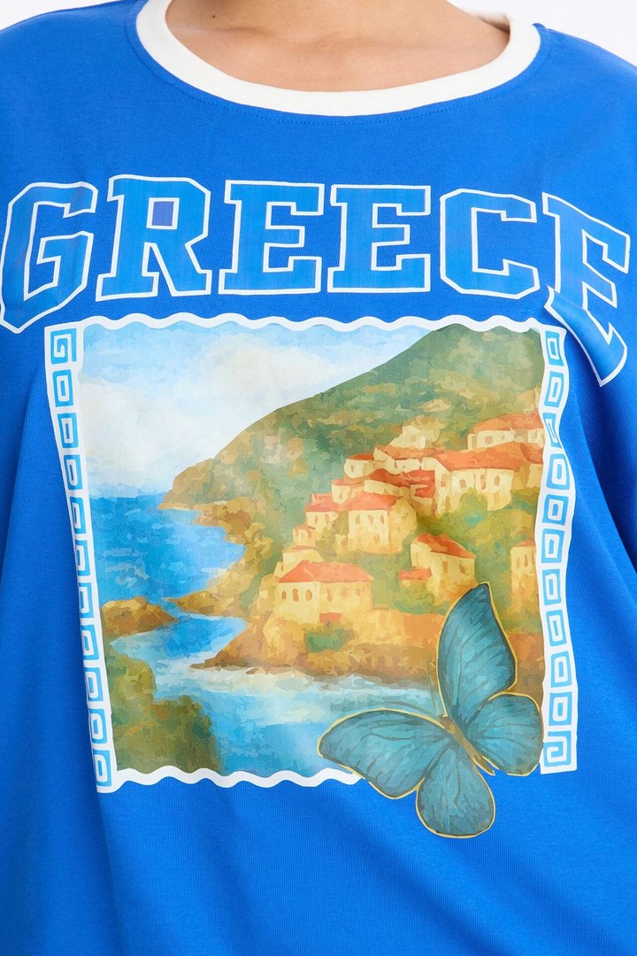 Greece Oversized Ringer Tee - Blue