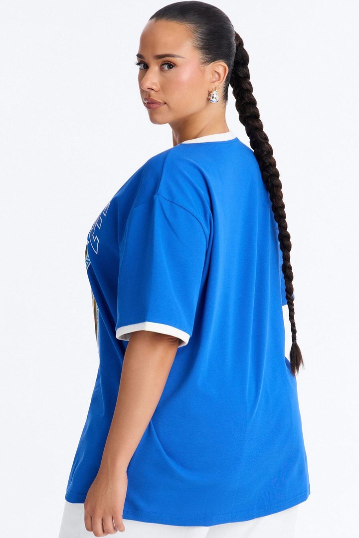 Greece Oversized Ringer Tee - Blue