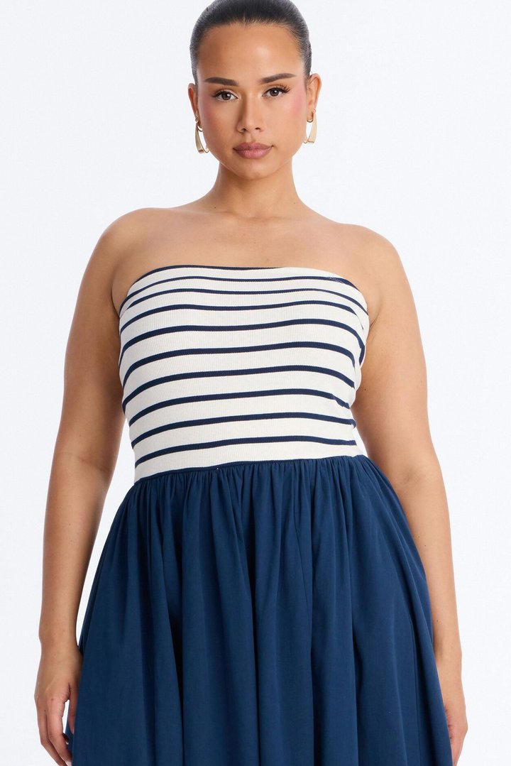 Kaia Strapless Poplin Maxi Dress - Navy/combo