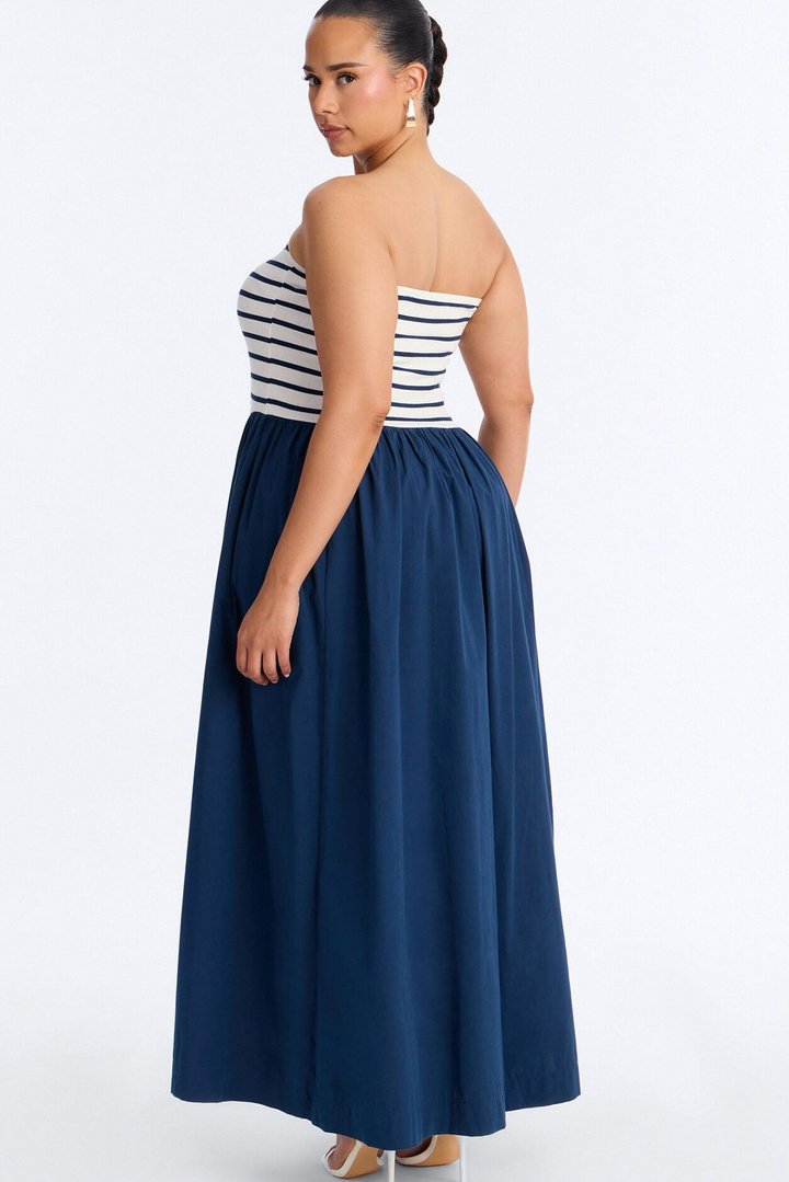 Kaia Strapless Poplin Maxi Dress - Navy/combo